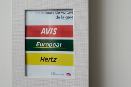 Bordeaux, Aquitaine France - 11 11 2021: Europcar Avis hertz logo text sign and brand logo car...
