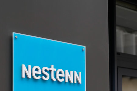 Bordeaux, Aquitaine France - 12 12 2021: Nestenn real estate french agency logo brand facade and text sign front of office buying selling renting search for apartment houseのeditorial素材