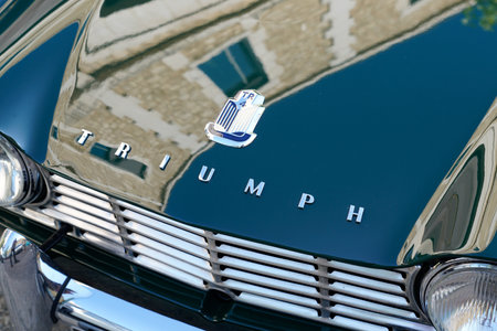 Bordeaux, Aquitaine France - 12 15 2021: Triumph TR logo brand and text sign front green vintage car oldimer convertibleのeditorial素材