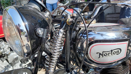 Bordeaux, Aquitaine France - 12 15 2021: Norton chrome motorcycle brand logo and sign text on petrol...