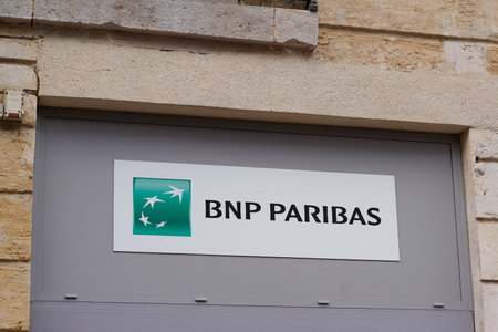 Bordeaux, Aquitaine France - 12 12 2021: Bnp paribas logo brand and text sign facade front of agency of french paris multinational bankのeditorial素材