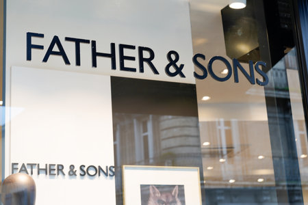Bordeaux, Aquitaine France - 12 10 2021: Father & Sons logo text and windows entrance brand sign...