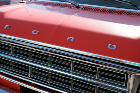 Bordeaux, Aquitaine France - 12 15 2021: Ford Econoline text brand and logo sign car front detail of...
