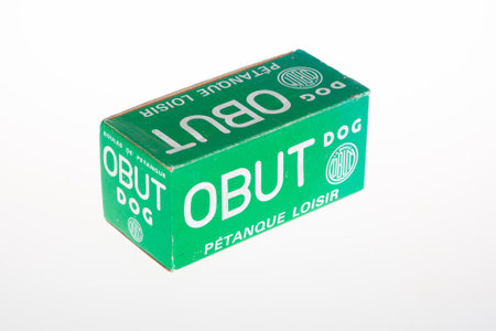 Bordeaux, Aquitaine France - 12 20 2021: obut brand text and sign logo on closed green box petanque...