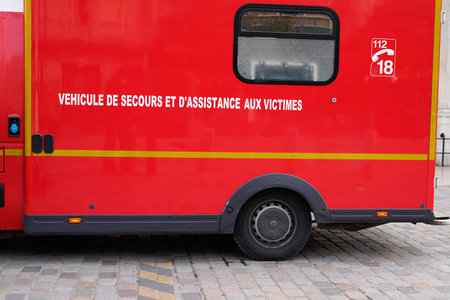 Bordeaux, Aquitaine France - 12 20 2021: ambulance van rescue emergency and victim assistance...