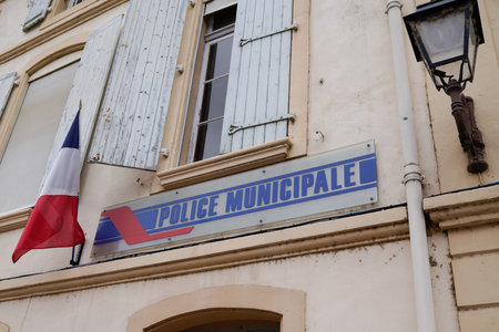 Bordeaux, Aquitaine France - 12 05 2021: police municipale text logo and sign brand on wall facade building flag in french center cityのeditorial素材