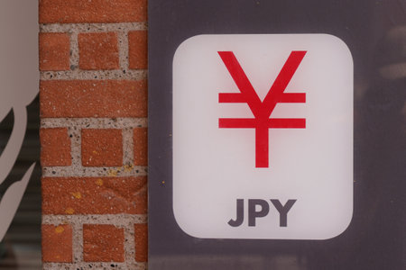 Bordeaux, Aquitaine France - 01 02 2022: jpy Thin text brand badge with Japanese yen sign on change...