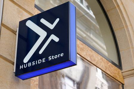 hossegor, Aquitaine France - 01 02 2022: hubside store brand text and store logo sign for phone...