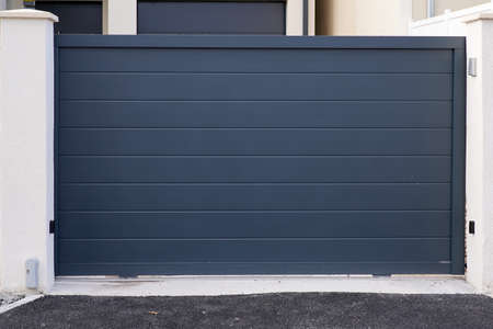 portal gray high modern home steel gray door aluminum gate slatsの写真素材