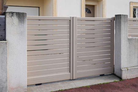 portal beige metal aluminum house gate street view
