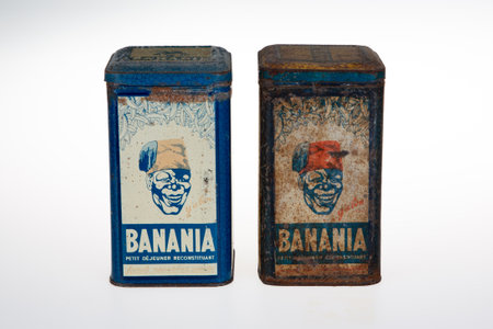 Bordeaux , Aquitaine France - 01 28 2022 : Banania blue ancient logo sign collectible old metal box