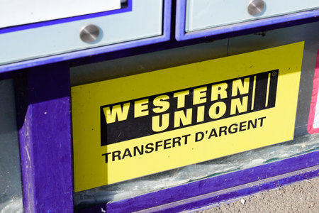 Bordeaux , Aquitaine France - 03 07 2022 : Western Union sign text and brand logo on office facade company american financial servicesのeditorial素材