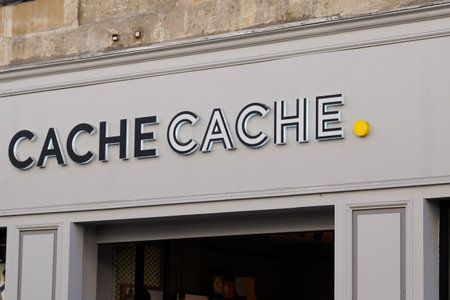 Bordeaux , Aquitaine France - 03 12 2022 : Cache Cache sign text and logo yellow of shop entrance for fashion clothes brand facade store and clothing boutiqueのeditorial素材