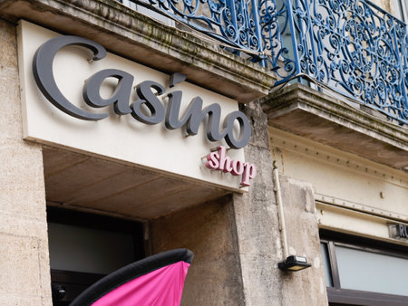 Bordeaux , Aquitaine France - 03 20 2022 : casino shop text brand and logo sign front facade supermarket in small proximity market city storeのeditorial素材