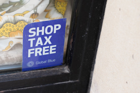 Bordeaux , Aquitaine France - 03 12 2022 : shop tax free text duty free shop sign stickers by global...