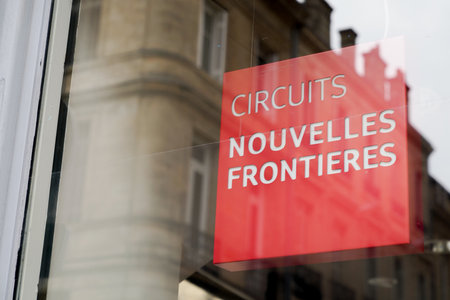 Bordeaux , Aquitaine France - 03 20 2022 : circuits nouvelles frontieres brand logo and text sign front of travel agency officeのeditorial素材