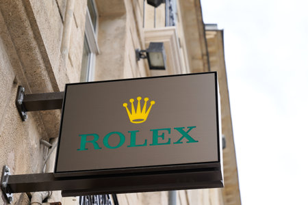 Bordeaux , Aquitaine France - 03 20 2022 : Rolex brand logo and text sign of Swiss luxury watch manufacturer from Geneva Switzerlandのeditorial素材