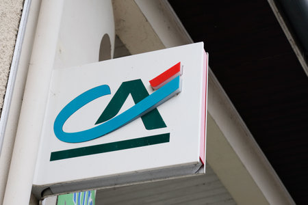 Bordeaux , Aquitaine France - 04 04 2022 : ca brand text facade of credit agricole logo sign of french multinational office bank agencyのeditorial素材