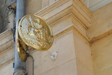 Bordeaux , Aquitaine France - 04 04 2022 : notaire france text golden symbol of notary office french logo sign on wall facadeのeditorial素材