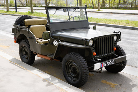 Bordeaux , Aquitaine France - 04 05 2022 : Jeep military wwII american us vehicle vintage old timer...