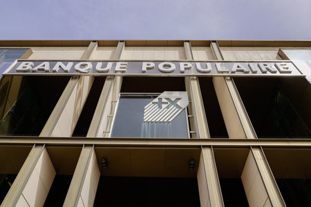 Bordeaux , Aquitaine France - 04 04 2022 : Banque Populaire logo text and brand sign front facade office bank french agencyのeditorial素材