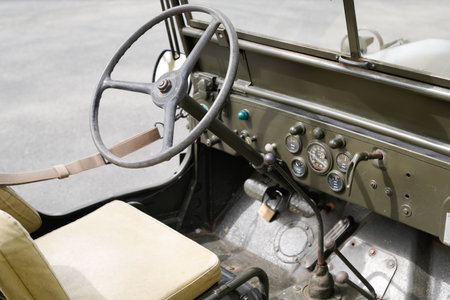 Bordeaux , Aquitaine France - 04 05 2022 : jeep willys seat and dashboard from US Army Truck All terrain car of the Second world warのeditorial素材