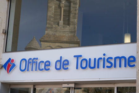 Bordeaux , Aquitaine France - 04 04 2022 : tourist office logo brand and text sign on tourism building facade in French languageのeditorial素材