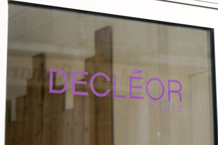 Bordeaux , Aquitaine France - 04 10 2022 : decleor text logo and sign on windows entrance...