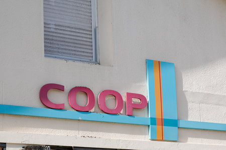 Bordeaux , Aquitaine France - 04 10 2022 : Coop logo brand and text sign on city market store wall...