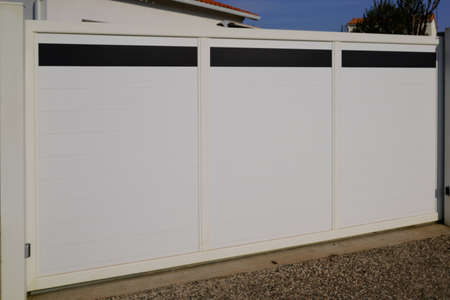 high white design aluminum modern gate home portal of suburb house