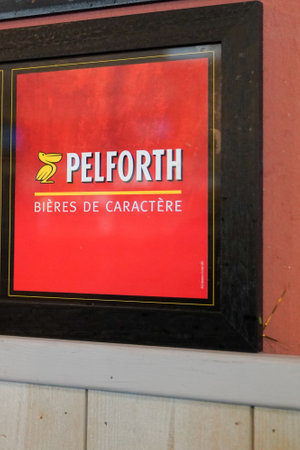 Bordeaux , Aquitaine France - 05 01 2022 : pelforth brand logo and text sign for beer seller on wall pub restaurantのeditorial素材