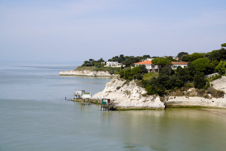 wooden hut on rocky cliff Saint-Palais-sur-Merの写真素材