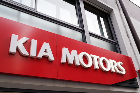 Bordeaux , Aquitaine France - 06 05 2022 : kia motors logo sign and brand text store of korean car dealershipのeditorial素材