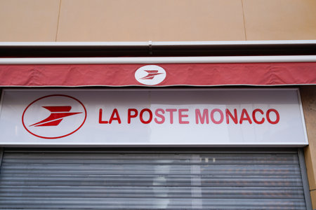 Monaco City, Monaco France - 06 05 2022: la poste Monaco french post logo and text sign on building facade agencyのeditorial素材