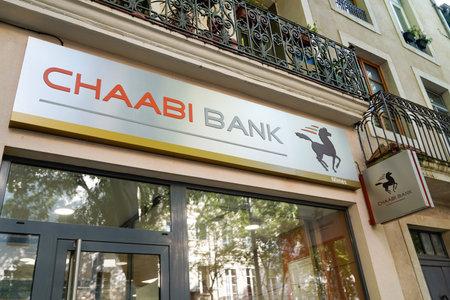Bordeaux , Aquitaine France - 06 05 2022 : Chaabi Bank logo brand and text sign on facade agency Banque Chaabi du Maroc BCDMのeditorial素材