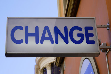 change in french text means exchange agency money office for tourist people cashの写真素材