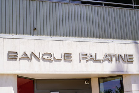 Bordeaux , Aquitaine France - 06 15 2022 : Banque Palatine logo text and brand sign on wall entrance facade French agency bank officeのeditorial素材
