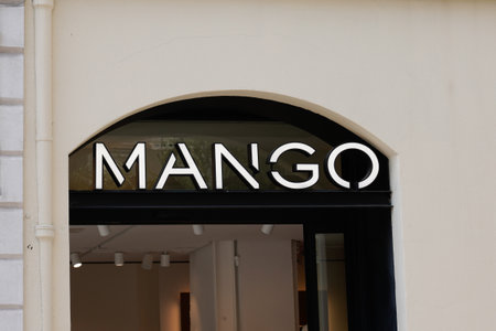 Bordeaux , Aquitaine France - 05 17 2022 : Mango logo text and brand sign of Spanish clothes store wall shop front of boutiqueのeditorial素材