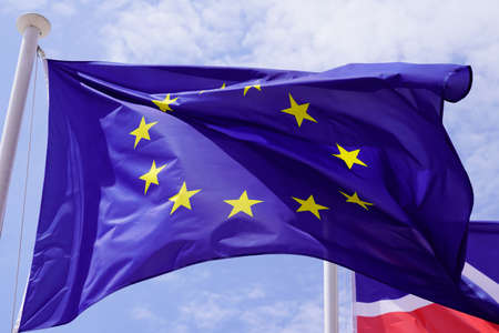 europe flag of European Union EU in blue sky in matの写真素材