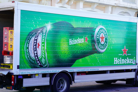 Bordeaux , Aquitaine France - 07 13 2022 : Heineken logo brand and text sign on delivery truck panel van pale lager beer bottleのeditorial素材