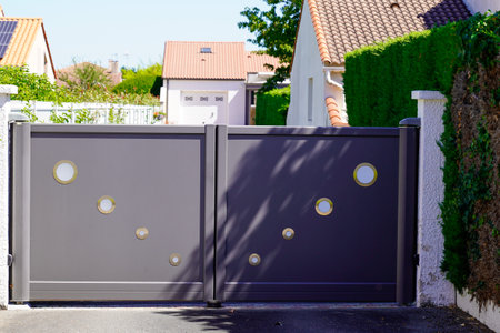 portal steel aluminum gray metal gate round design modern door home of garden house