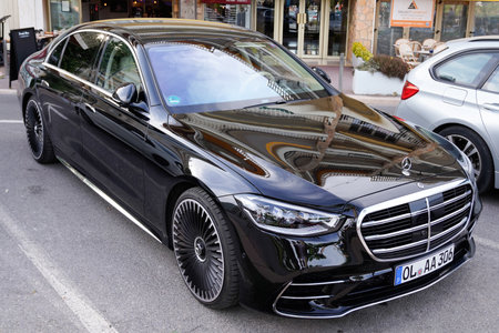Bordeaux , Aquitaine France - 07 25 2022 : Mercedes-Benz S Class black full sized luxury sedan...