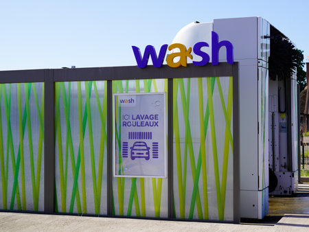 Bordeaux , Aquitaine France - 07 25 2022 : total energies car wash automobiles brand sign logo in car gas station vehicleのeditorial素材