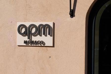 Bordeaux , Aquitaine France - 12 12 2020 : apm monaco logo and sign text front facade store fashion brand clothes shop in street viewのeditorial素材