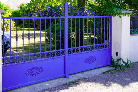 portal blue classic ancient steel old retro style gate classical home facade entranceの写真素材