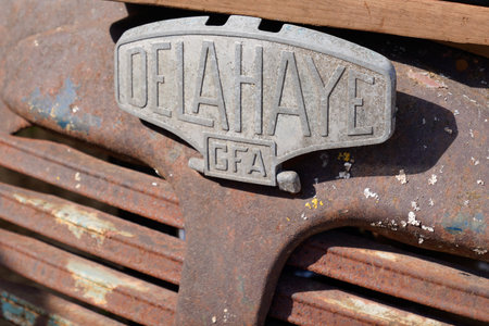 Bordeaux , Aquitaine France - 10 10 2022 : Delahaye GFA industrial truck front end logo brand and text sign of french car vehicleのeditorial素材