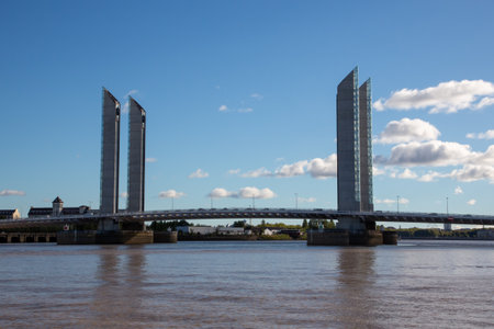Bordeaux , Aquitaine France - 10 20 2022 : Pont Jacques Chaban-Delmas mayor vertical lift bridge over the Garonne in Bordeaux city Franceのeditorial素材