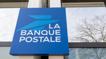 Bordeaux , Aquitaine France - 01 10 2022 : La Banque Postale sign brand and text logo on wall entrance building facade post French bank agencyのeditorial素材