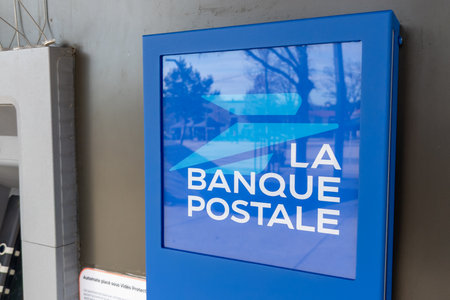 Bordeaux , Aquitaine France - 04 04 2022 : La Banque Postale post logo sign and brand logo facade of...