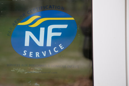 royan , Aquitaine France - 01 07 2023 : nf service afnor certification logo brand and sign text french windows office craftmanのeditorial素材